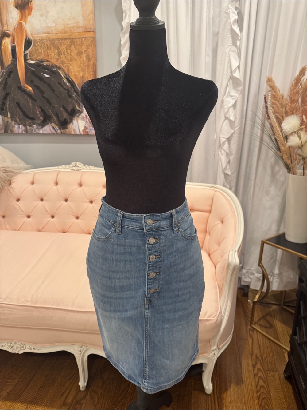 Banana Republic Light Blue Button-Front Denim Pencil Skirt